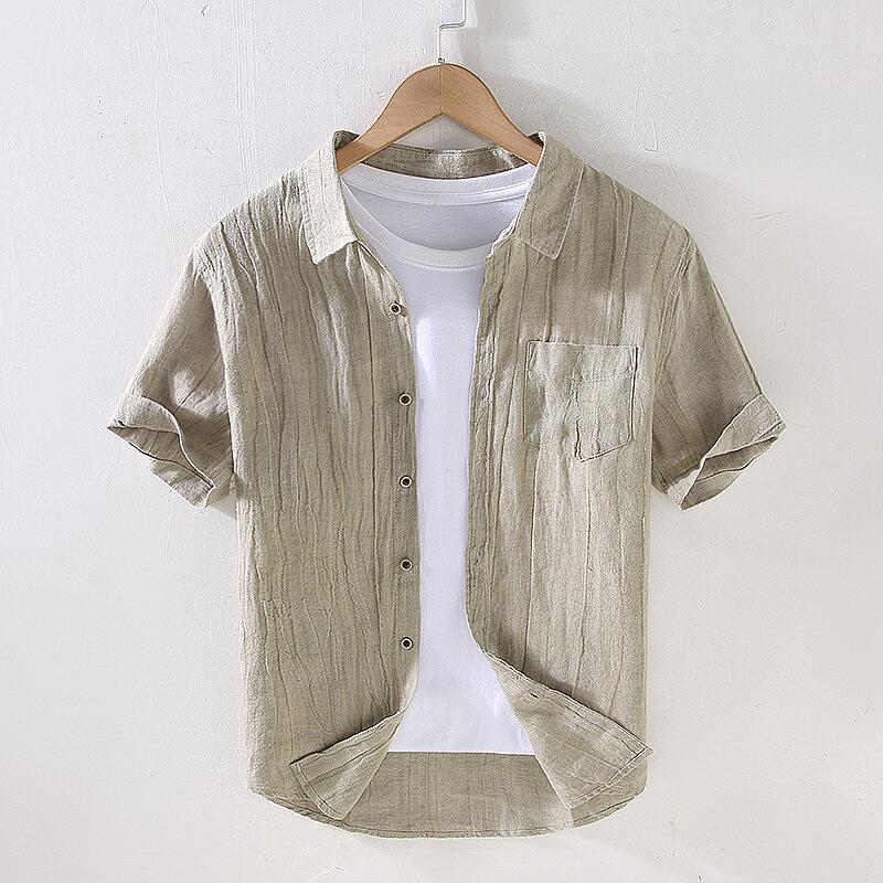 Vintage Linen Short Sleeve Shirt - Slim Fit, Lightweight