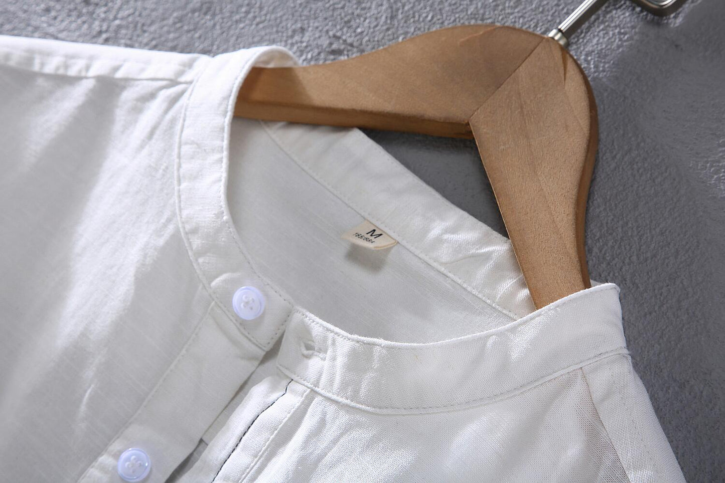 Vintage Stand Collar Linen Shirt - Mid Sleeve